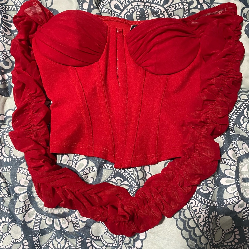Red Long Sleeve Off The Shoulder Corset